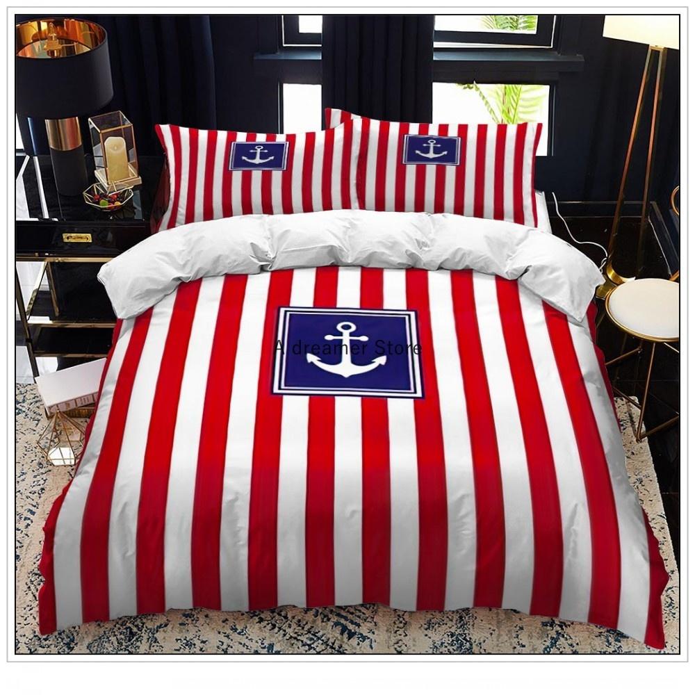 Anchor Bedding Set Ocean Style Quilt Cover Single Double Home Textile With Pillowcase For Kids Boy Home Decor Soft Duvet Cover
