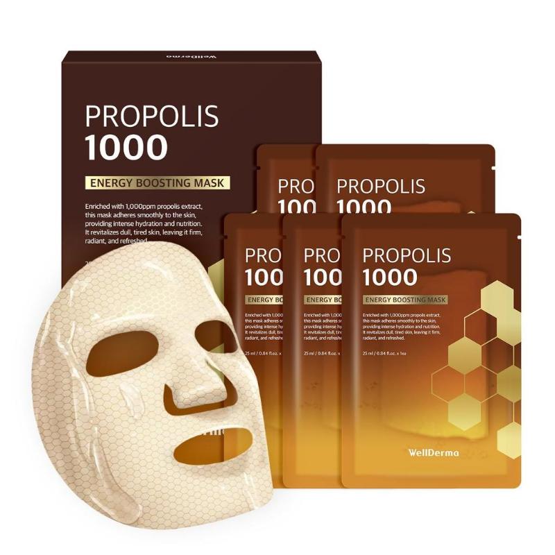 WellDerma Propolis 1000 Energy Boosting Sheet Mask 25mlX5 EA