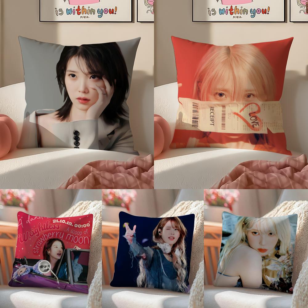 Singer L-Lee Ji Eun Iu Fun Beautiful Pillow Case Pattern Printed Pillowcase For Living Room Sofa Cushion Cover & Bedroom Decor