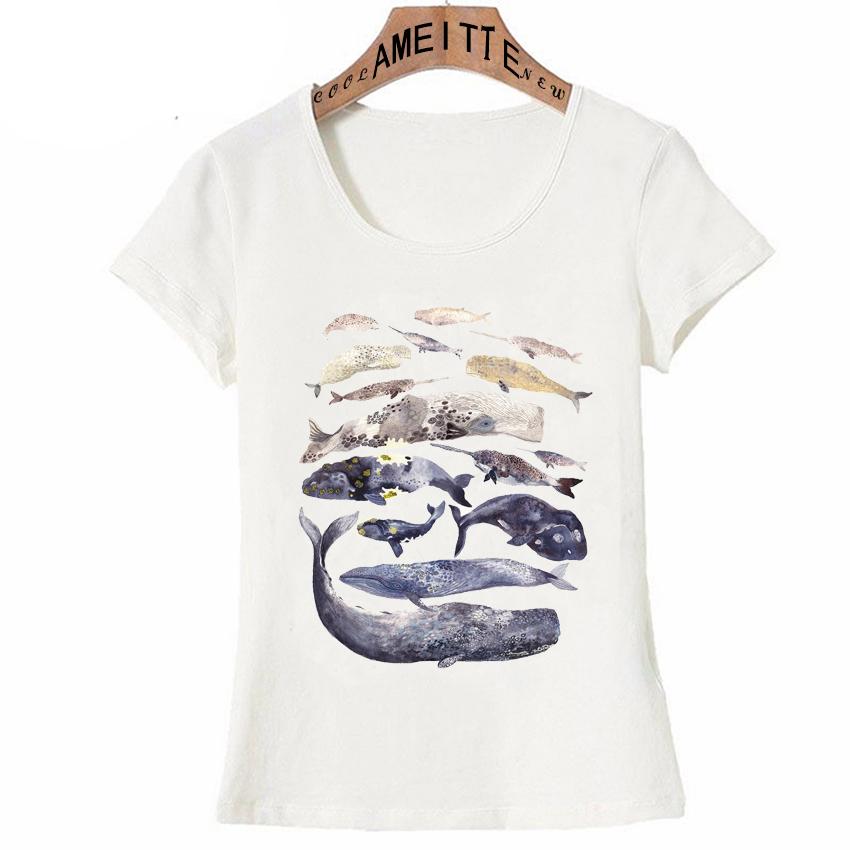Ameitte Summer Fashion Women Short Sleeve Save The Blue Whale Narwhal Tattoo Print T Shirt