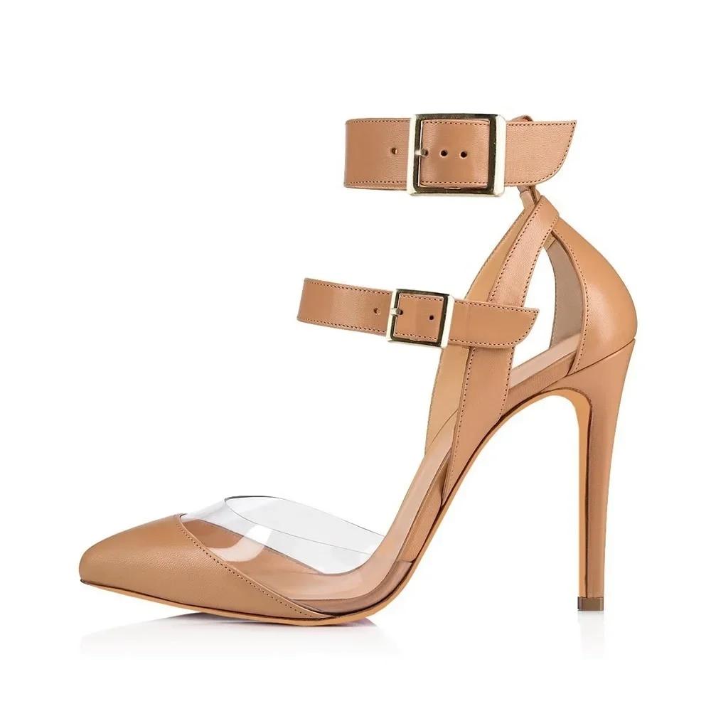 Women Sandals Stilettos Summer Sexy Transparent PVC Fashion Pointed Toes High Heels Ankle Strap Sandal Party Wedding Shoes
