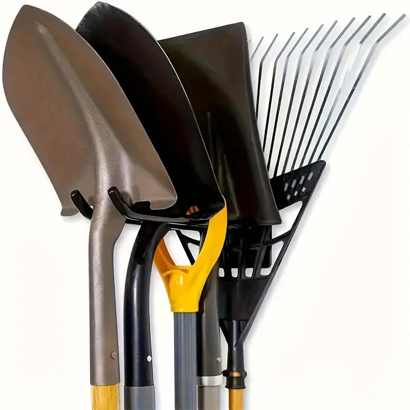 Wall-Mounted Carbon Steel Shovel & Broom Rack - Space-Saving Garden Tool Organizer with Hooks.