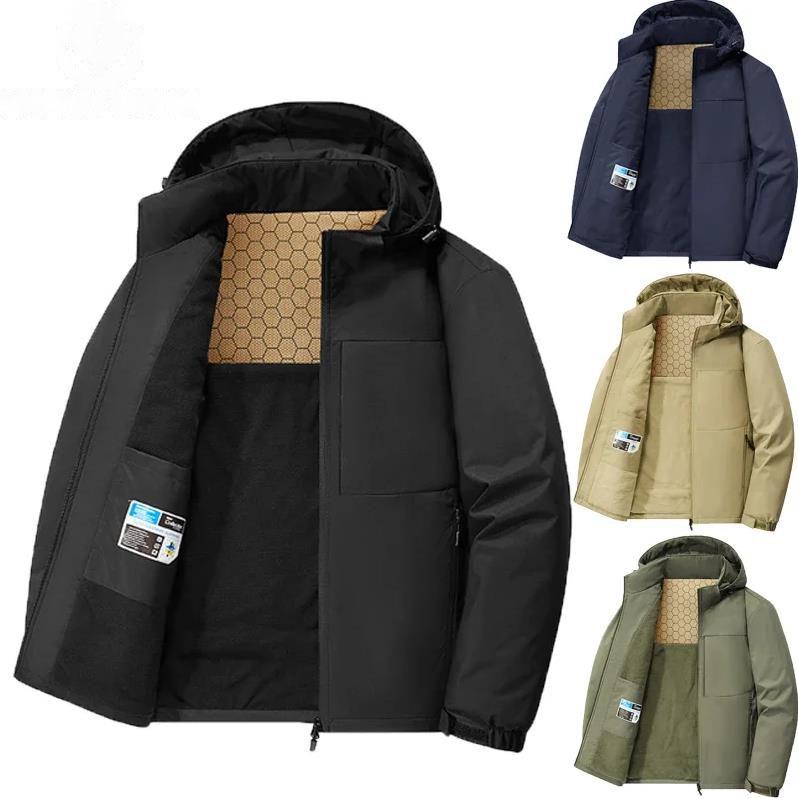 Winter Men Fleece Warm Outdoor Windproof Detachable Hooded Jacket Men Solid Zipper Waterproof Casual Fashion Jacket Male Coat