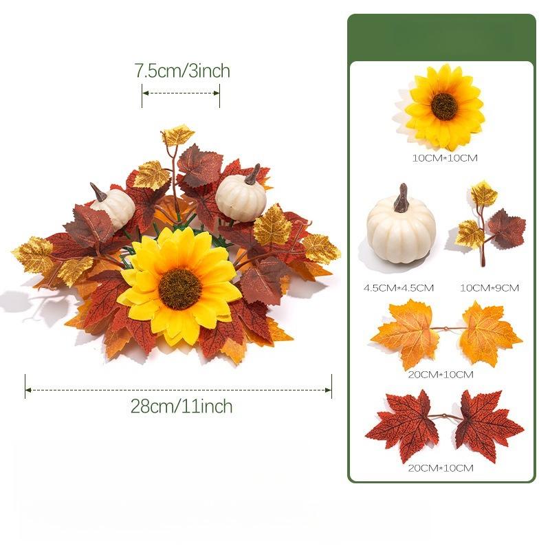 3PCS Harvest Festival Artificial Maple Leaf Candlestick Wreath, Candle Wreath, Photography Props, Home Decor, Party Decorations