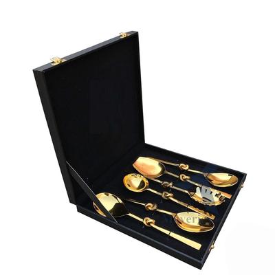 Gold Knot Style Serving Spoon Set of 6pcs, Stainless Steel Serving Spoons, Smooth Finish & Sleek Design