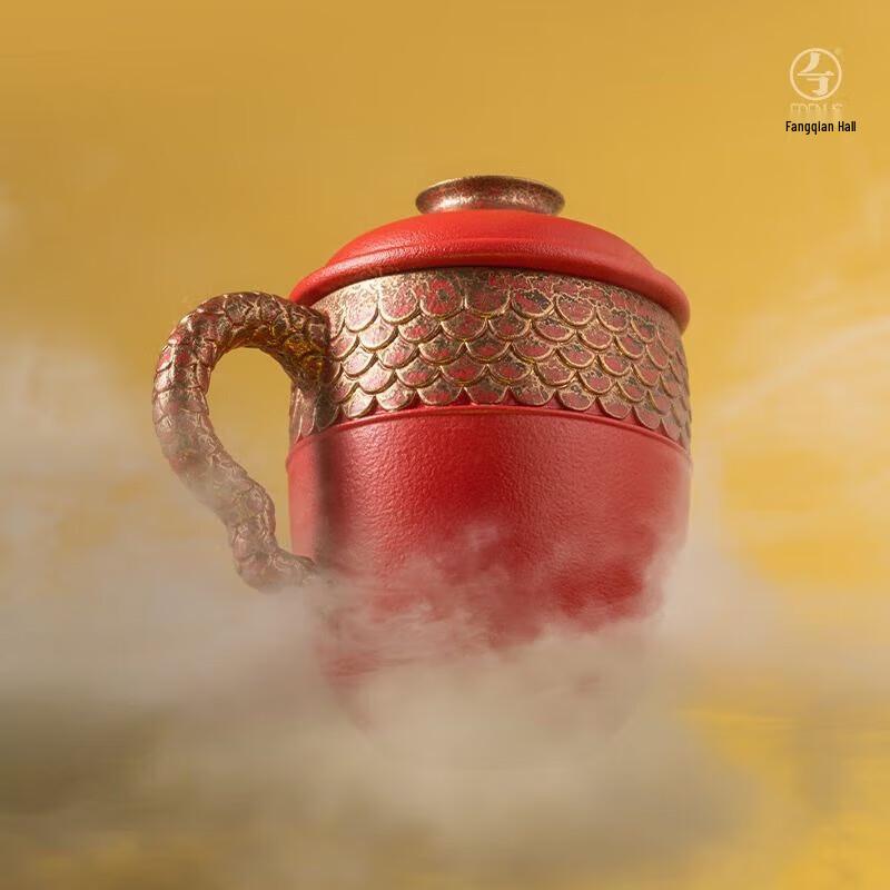 Wanqiantang Vermilion Glaze Dragon Pattern Master Tea Cup
