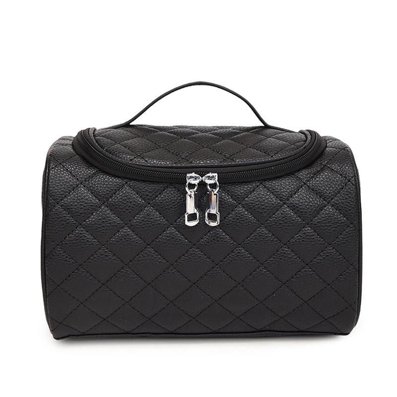 PU Leather Sewing Makeup Bag Multifunctional Women's Cosmetic Bag Portable Women Wash Bag with Zipper Large Capacity Storage Bag
