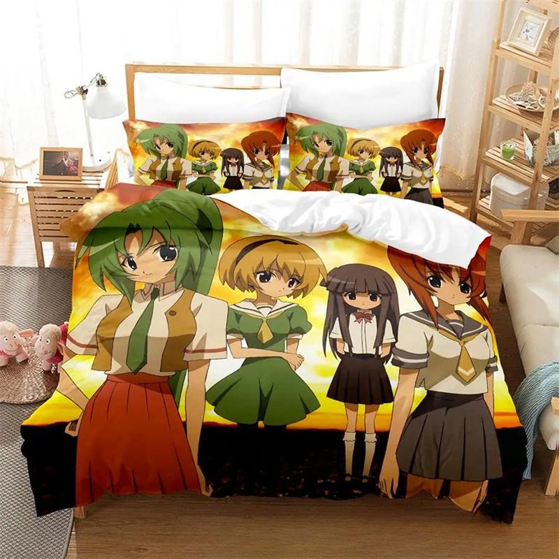 Zestawy pościeli drukowane w 3D Higurashi When They Cry wykwintny zestaw pościeli poszwa na kołdrę zestaw kołdry luksusowy prezent urodzinowy