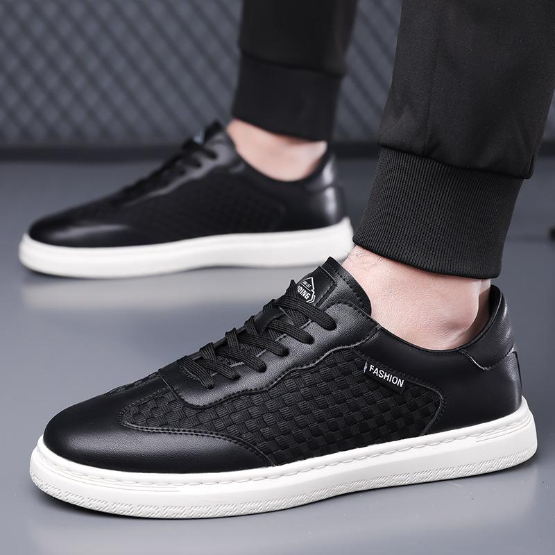 Spring New Shoes for Men Casual Shoes Genuine Leather Patchwork White Flat Skateboard Youth Slip-on Sneaker