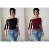 Women's Off Shoulder Sleeveless Top Slim Fit Bow Tie Knit Tee Elegant Solid Casual Blouse