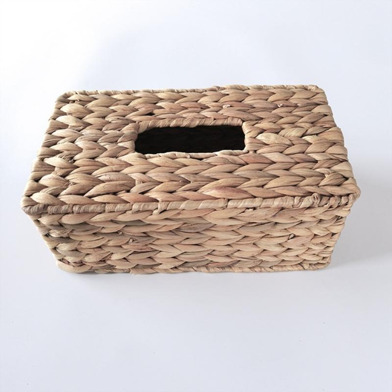 Handmade Water Hyacinth Storage Basket for Tissues Woven Paper Towel Box with Lid Natural Home Decoration