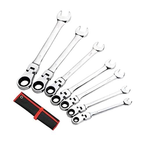 Smilerain 7-Piece Ratchet Wrench Set, Adjustable Angle Ratchet Wrench, 7-17mm, Dual-Use Head, Swivel Ratchet, Canvas Storage Bag Included