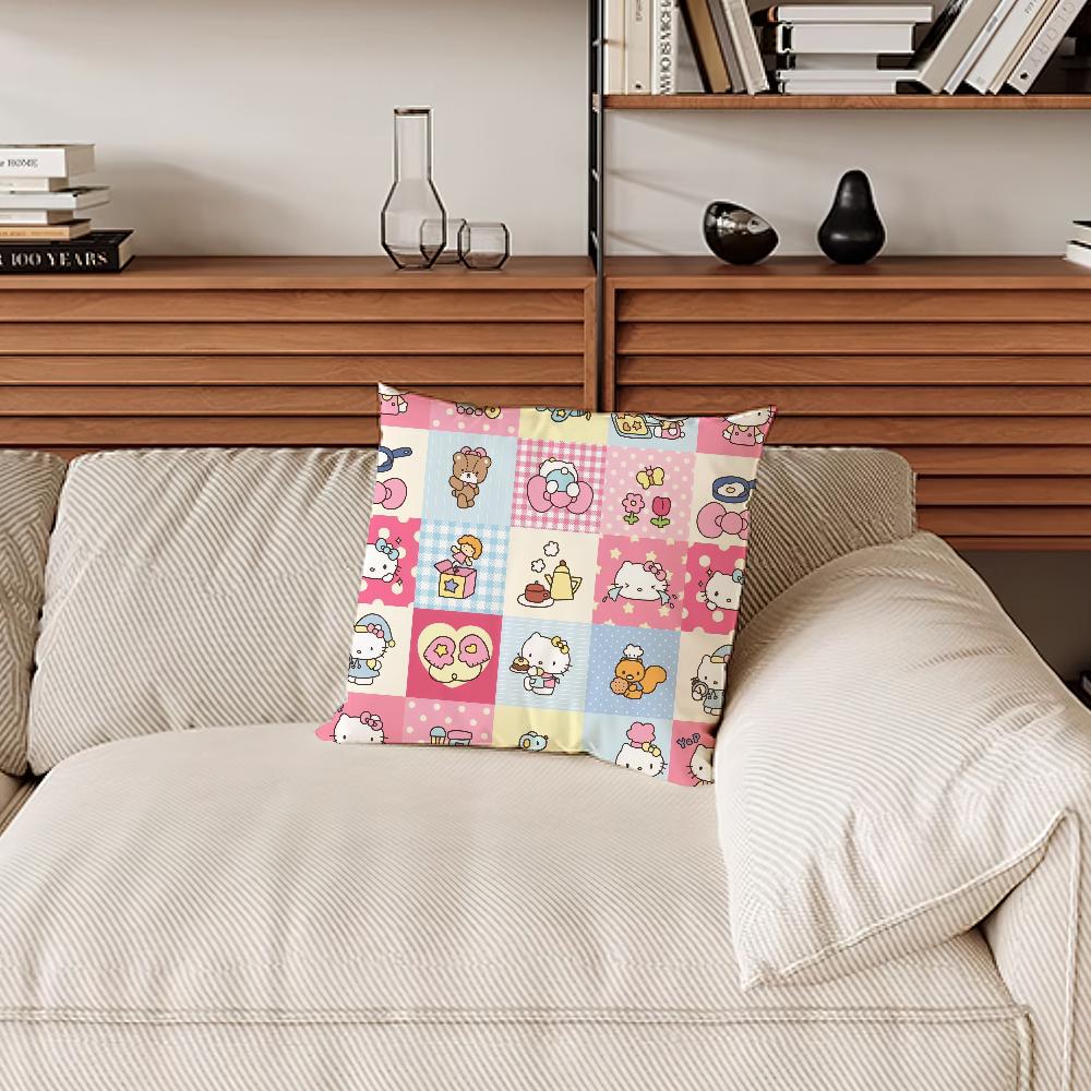H-Hello K-Kittys Cute Pillow Case Sofa Living Room Bedroom Headboard Backrest Cushion Square Cushion Nap Time