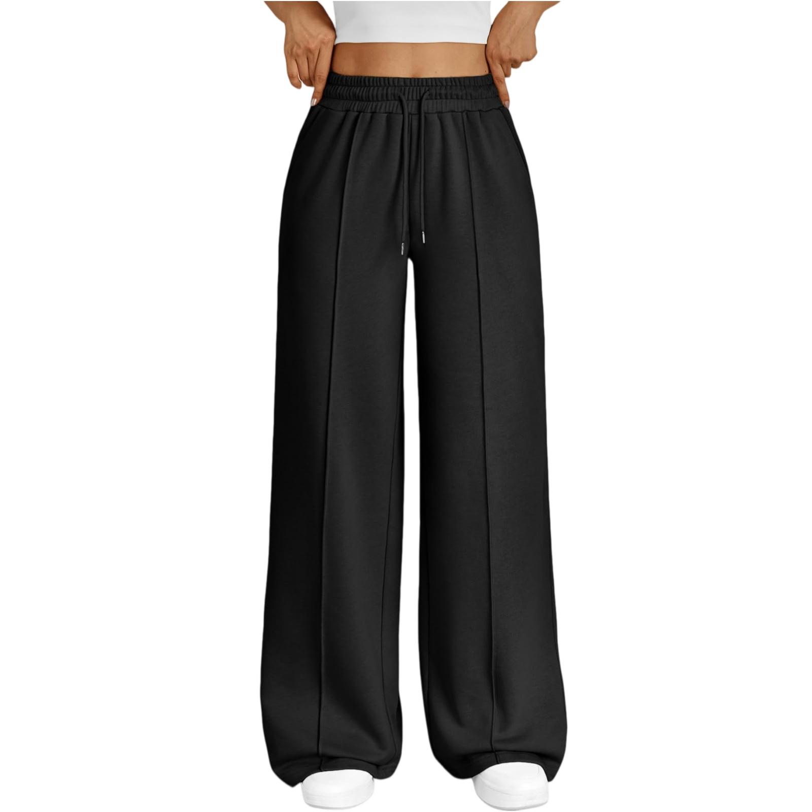 

Fashion Women s High Waist Wide Leg Loose Casual Pants Trousers Women s Sports Pants Drawstring Women L чорний