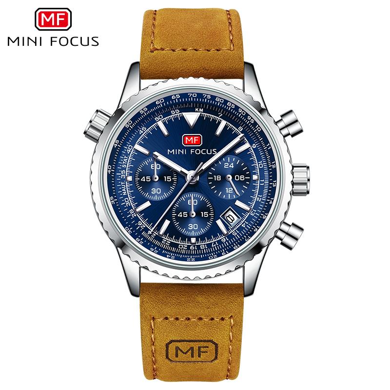 MINI FOCUS Multifunctional Casual Quartz Watch Watches for Men Chronograph Pilot Wrist Watch with Date Luminous Hands 0463G