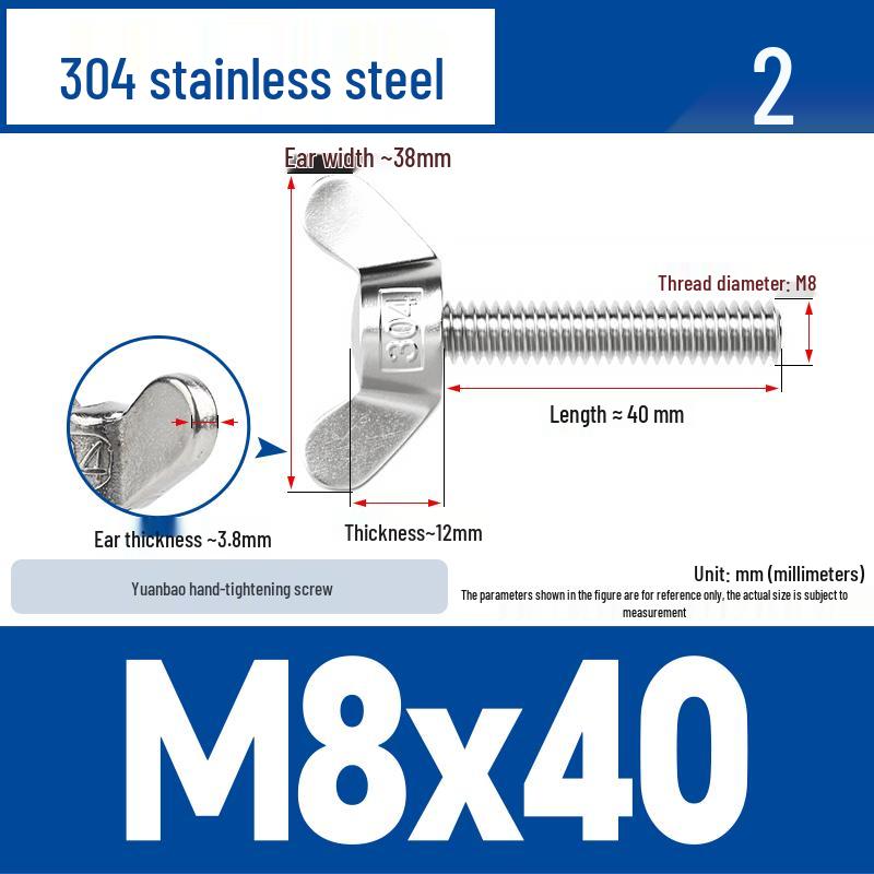 304 Stainless Steel Butterfly Weld Screw Yuanbao Hand-Tight Horn Bolt M3-M16