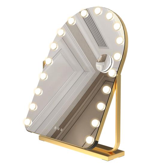 Vanity Mirror with 17 LED Lights, Curved Table Top Makeup Mirror, Rotatable Base Makeup Mirror with 10x Magnifying Glass, Touch