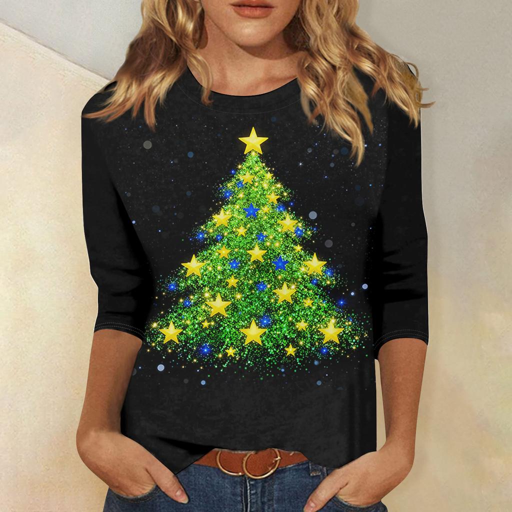 Women's Loose Comfortable Casual Fashion V-Neck Christmas Print Long Sleeve Hoodie