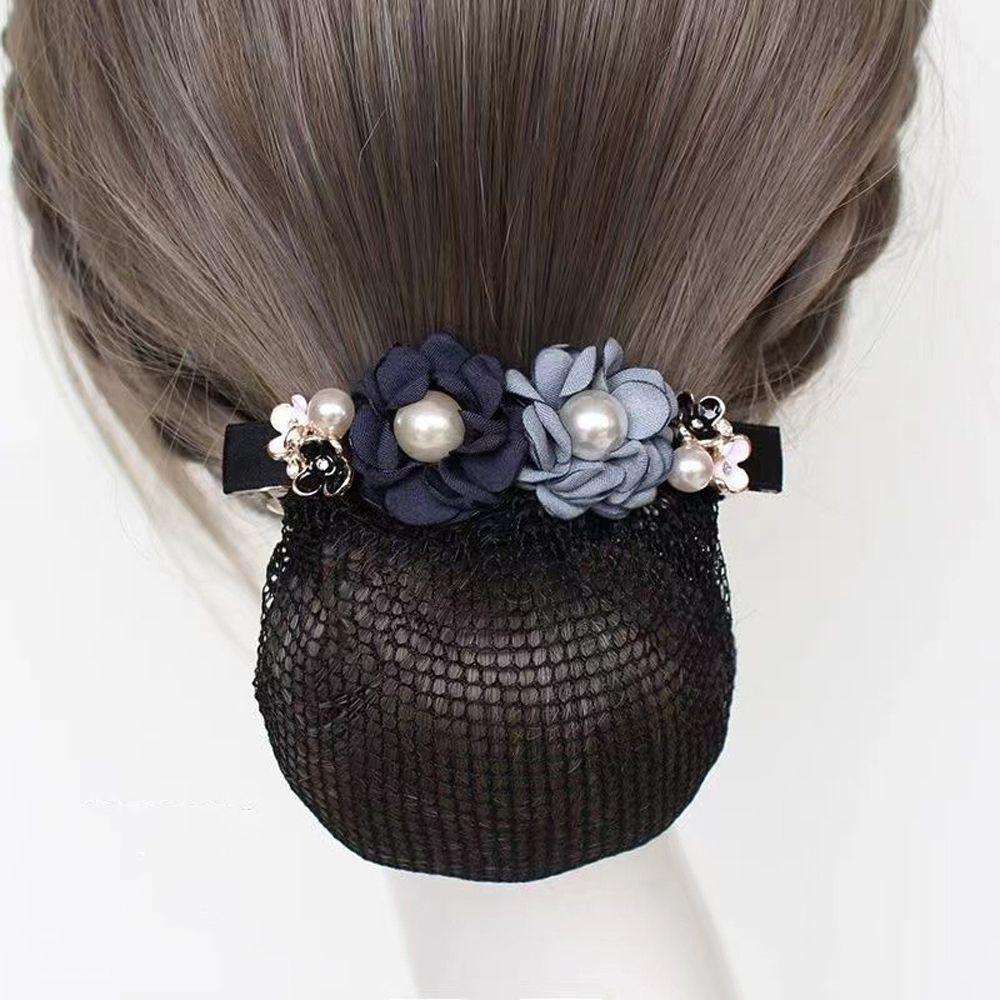 Pearl for Stewardess Nurse Flower Hairnet Women Spring Clip Mesh Snood Korean Style Headwear