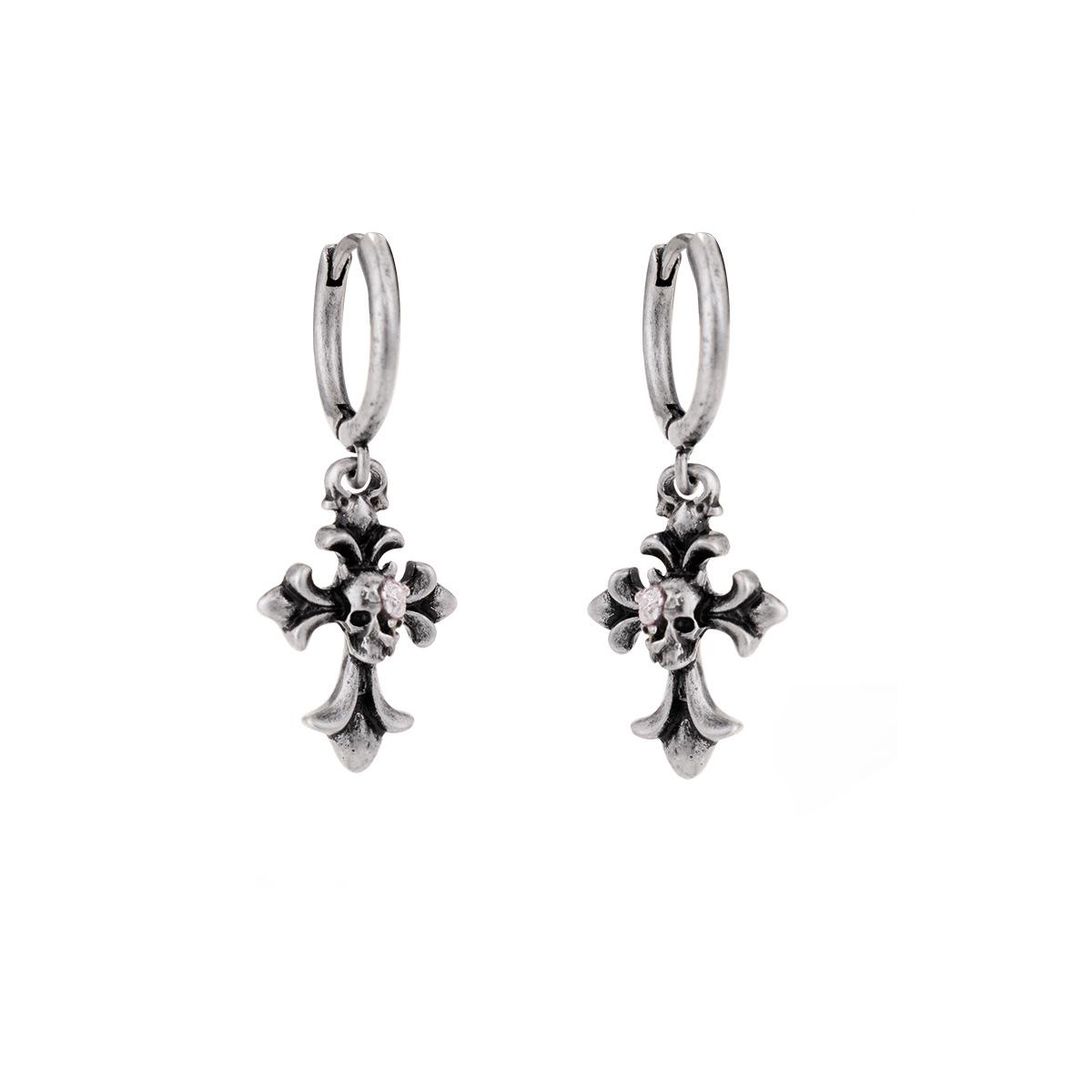 European & American Retro Skull Cross Earrings - High-End, Non-Fading, Distressed Style for Women