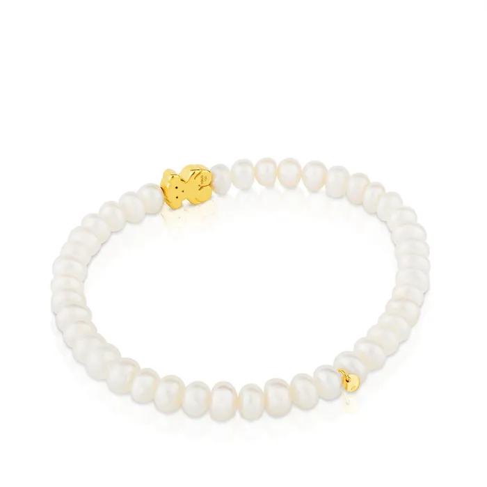 [TOUS] 18K Gold Sweet Dol's Pearl Stretch Bracelet 015911000