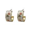 925 Silver Needle French Retro Enamel Tulip C-Shaped Earrings - Light Luxury Floral Design for Women