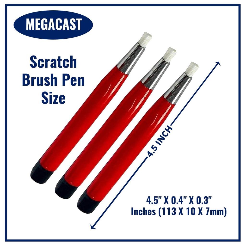 Megacast Fiberglass Scratch Brush Pens Coin Electronic Rust and Corrosion Removal - 3-Pack - Jewelry, Watches, Cleaning, Applications,