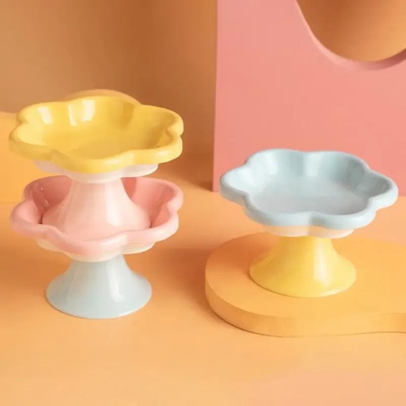 Anti Tipping Ceramic Cat Bowl Neck Protection Non-slip Pet High Foot Bowl Cute Anti Vomiting Pet Drinking Eating Feeder