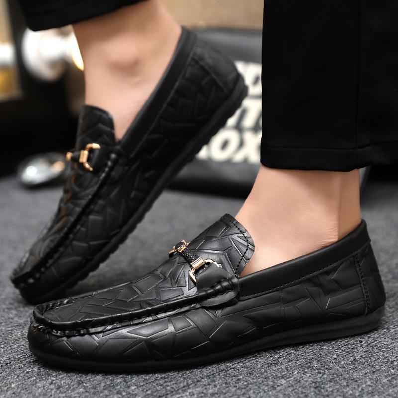 Fashion Mens Leather Shoes Round Toe Flat Black Male Casual Shoe Legitimate Designer in Promotion New Footwear Offer Social Trend