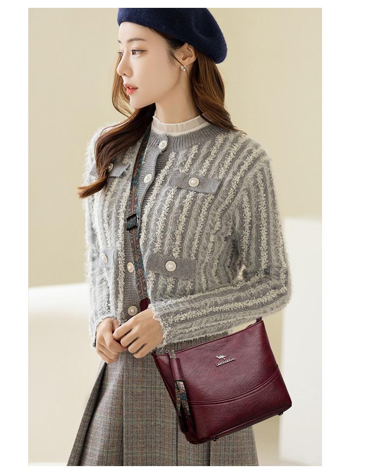 2025 Women's Versatile Embroidered Bucket Bag with Wide Strap - Large Capacity Shoulder & Crossbody