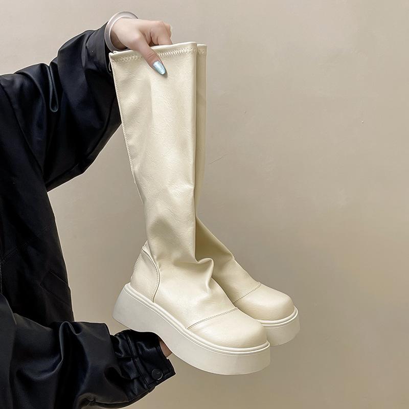 Street versatile pleated thick-soled women's fashion boots autumn and winter fashion retro European and American spice girls comfortable boots trend