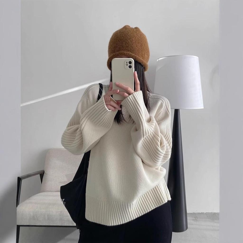 Women's Ribbed Round Neck Sweater - Bright Colors, Simple Fashion, Versatile Knitwear for Autumn/Winter 2024