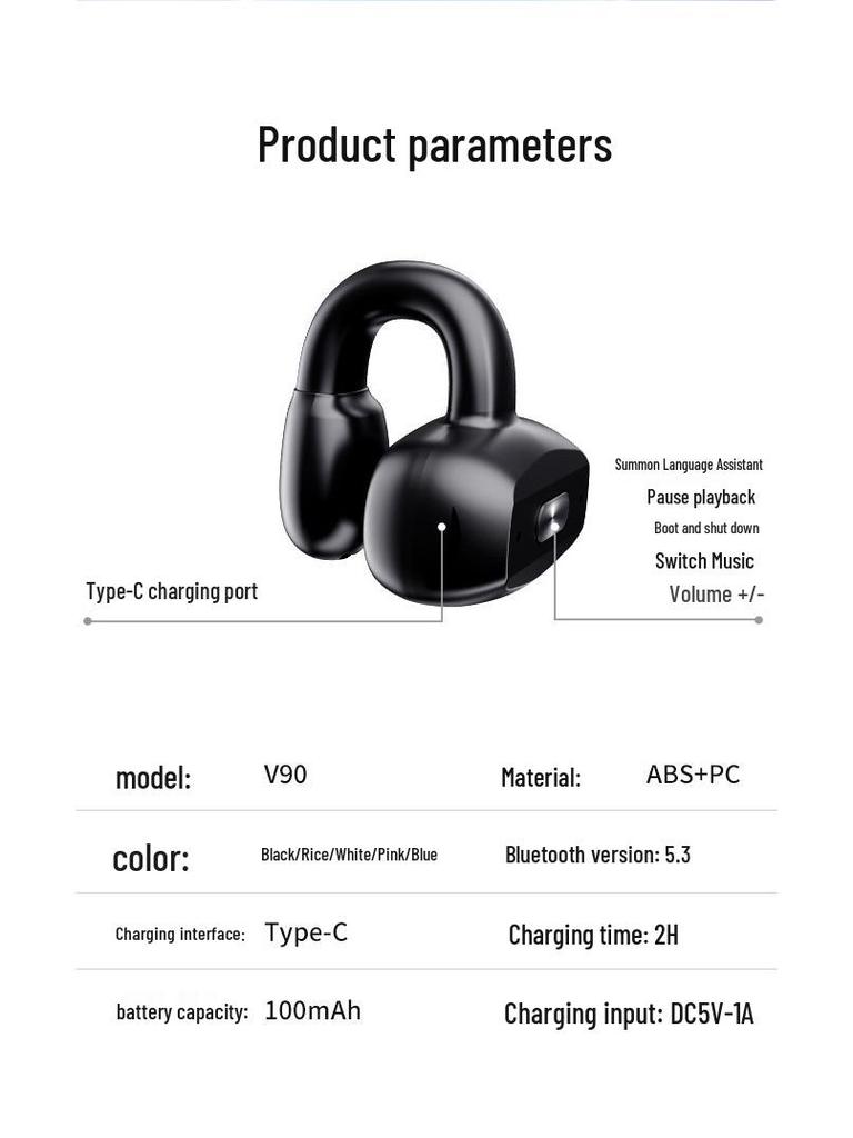 V90 Bluetooth Bone Conduction Wireless Sports Earbuds Compatible with Apple