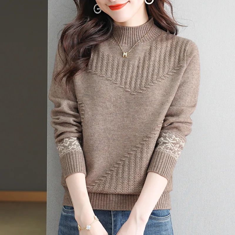 

Half Turtleneck Sweater Solid Color Knitted Sweater for Women Elegant Half Turtleneck Knitted Sweater Thick Pullover Top 3XL