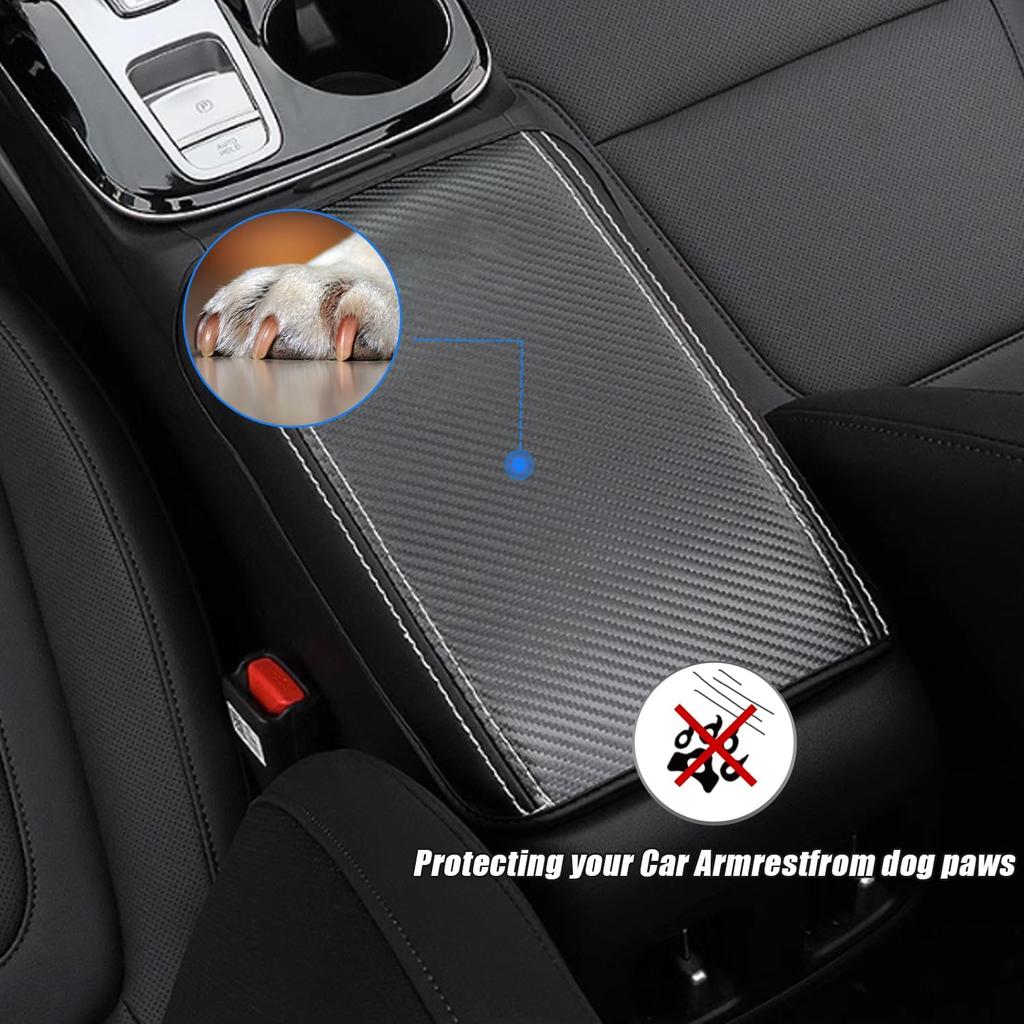Car Center Console Armrest Cover for Hyundai Tucson 2022 2023 Leather Anti-Scratch Central Box Lid Protector Cushion Interior Accessories-Carbon
