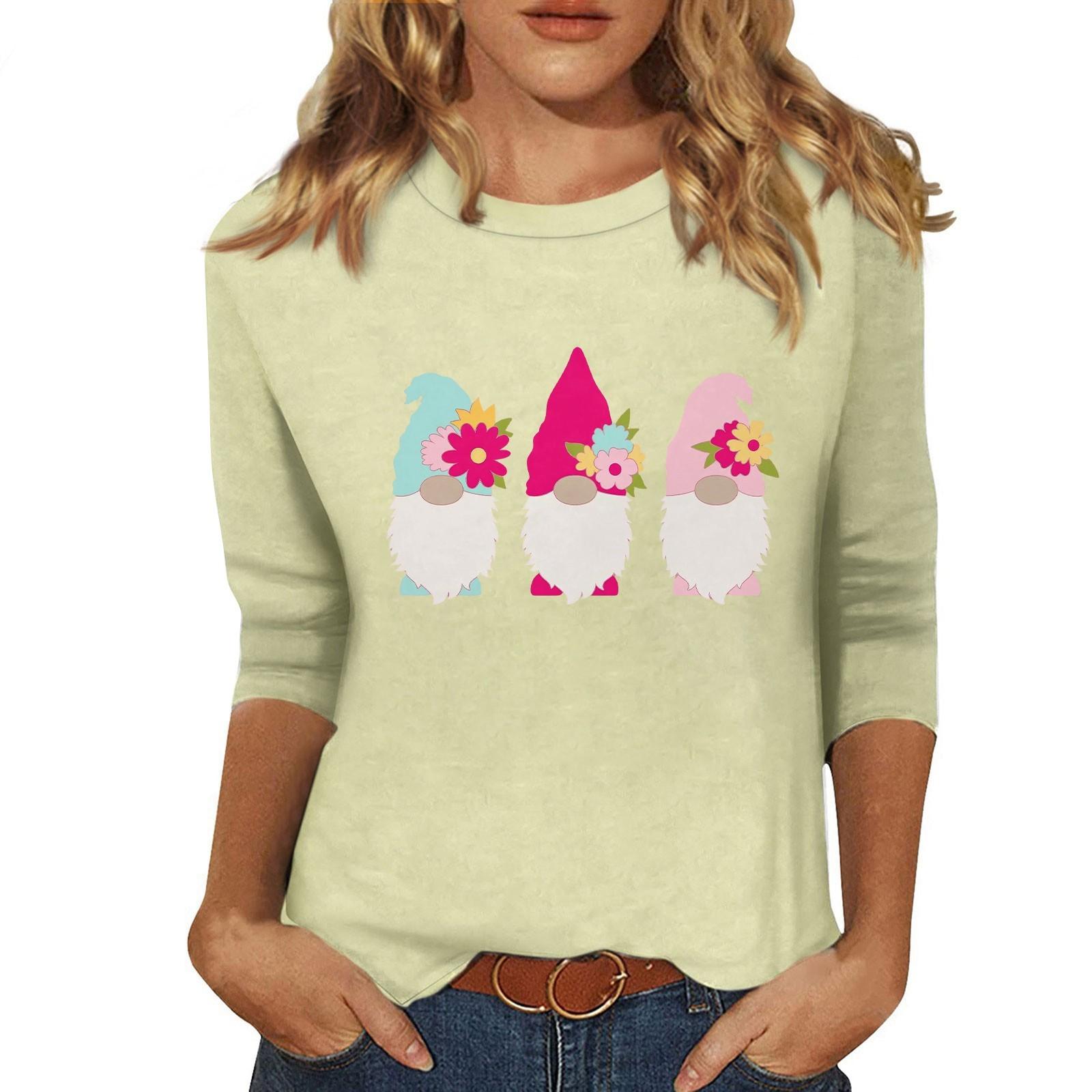 

Женская мода повседневная три четверти рукава с принтом пайеток круглый вырез топ M жёлтый