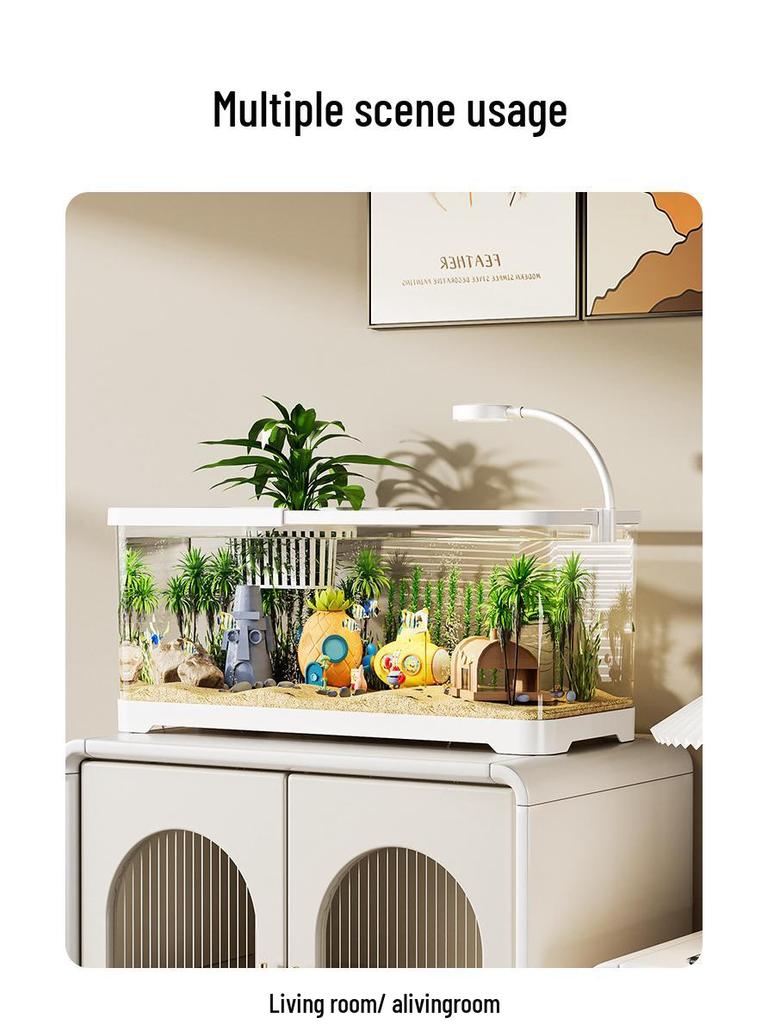 Acvariu cu Capac - Acvariu Transparent de Birou pentru Pești Aurii și Broaște Țestoase, Perfect pentru Decorul Casei sau al Camerei de Zi.