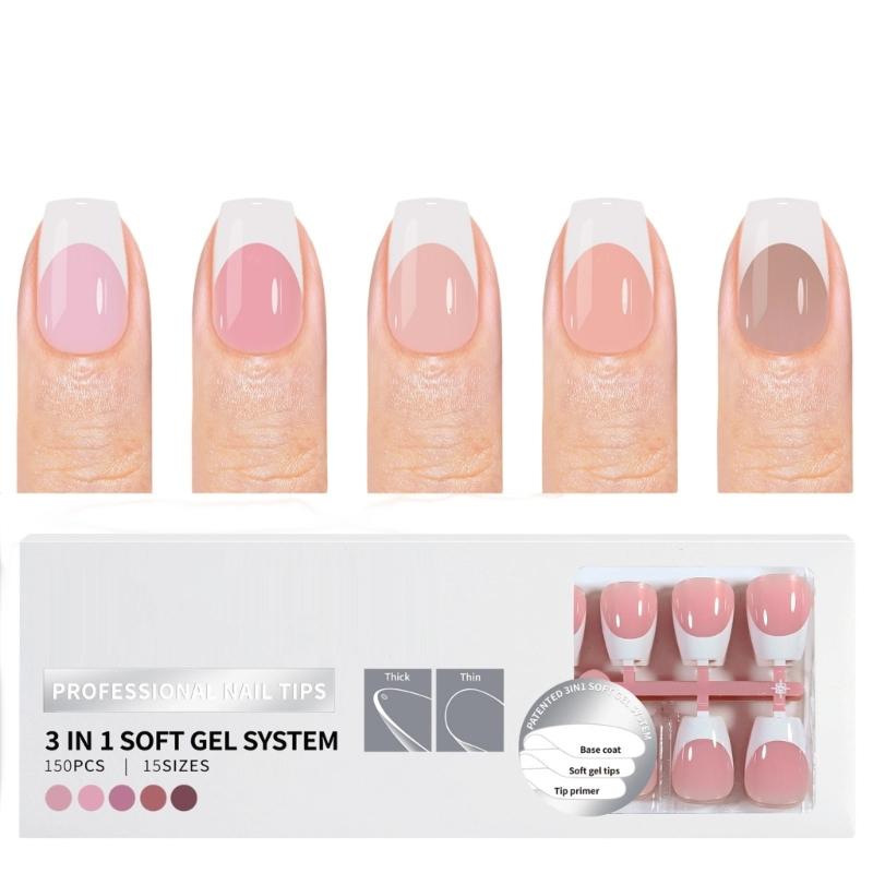 150 Pieces French Press On Nail Pre Applied Base Coat and Primer No Filing Needed for DIY Nail Art Salon Quality Nail