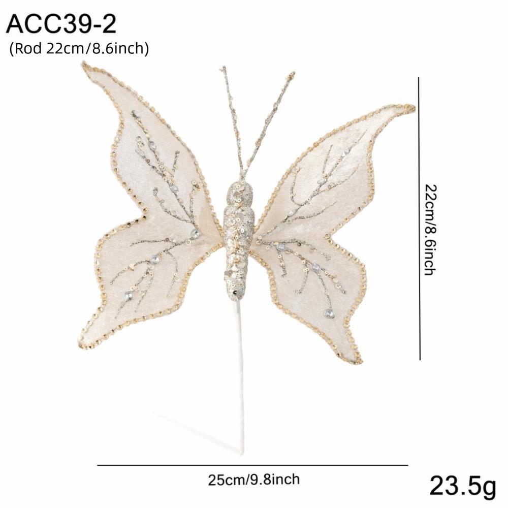 Glitter Butterfly Christmas Flower Sequins Simulated Artificial Butterfly Clip Flocking Exquisite Butterfly Pendants Home Party