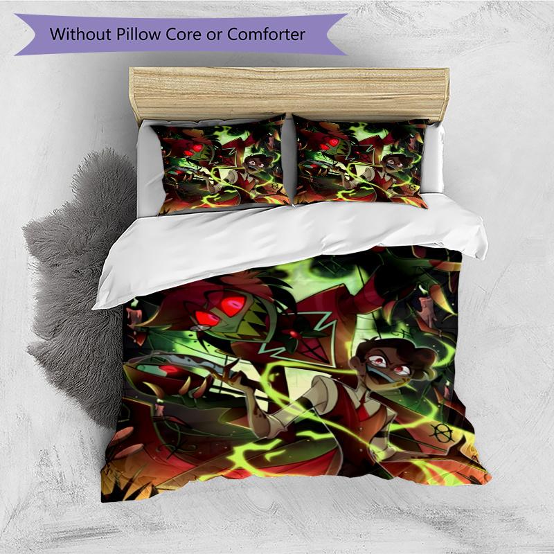 3pcs Duvet Cover Set (1*Duvet Cover + 2*Pillowcase, Without Core), Hazbin Hotel Print Bedding Set, Bedroom Decor, All‑Season, Gift