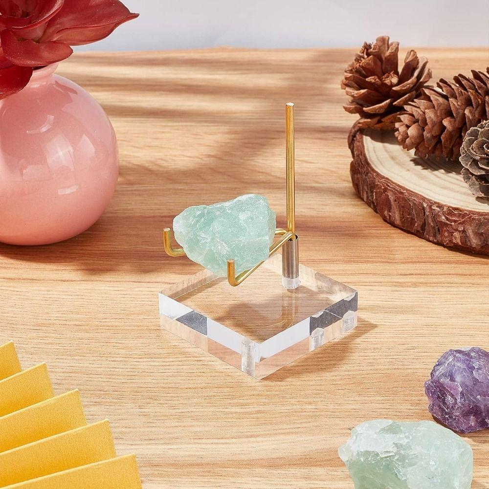 Round/Square Base Metal Arms Crystal Holder Soft Rubber Case Rock Collectibles Shelf  Museum