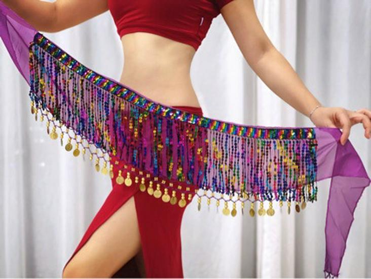 Женский шифоновый пояс для танца живота с пайетками Pink Sequins