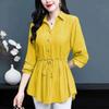 Stylish Slimming Chiffon Blouse Women's Waist-Fitted Top Belly-Covering Slim Fit Shirt Spring