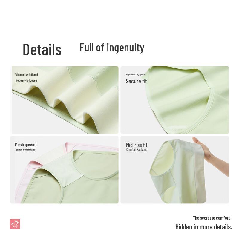 Urban Beauty 40S Cotton Antibacterial Mid-Waist 3-Pack Panties