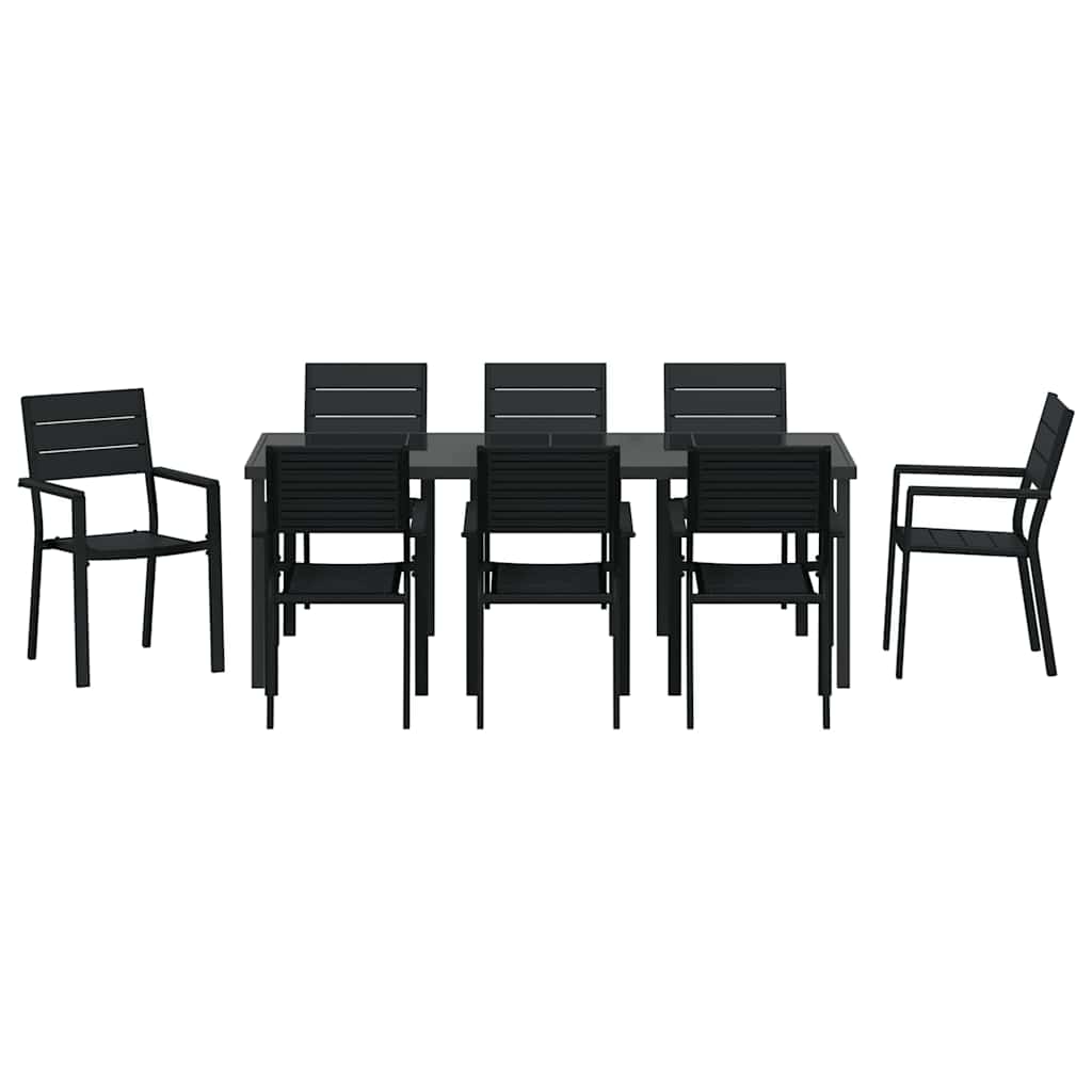 Garden Dining Set 9 Pcs Black Powder Coated Steel