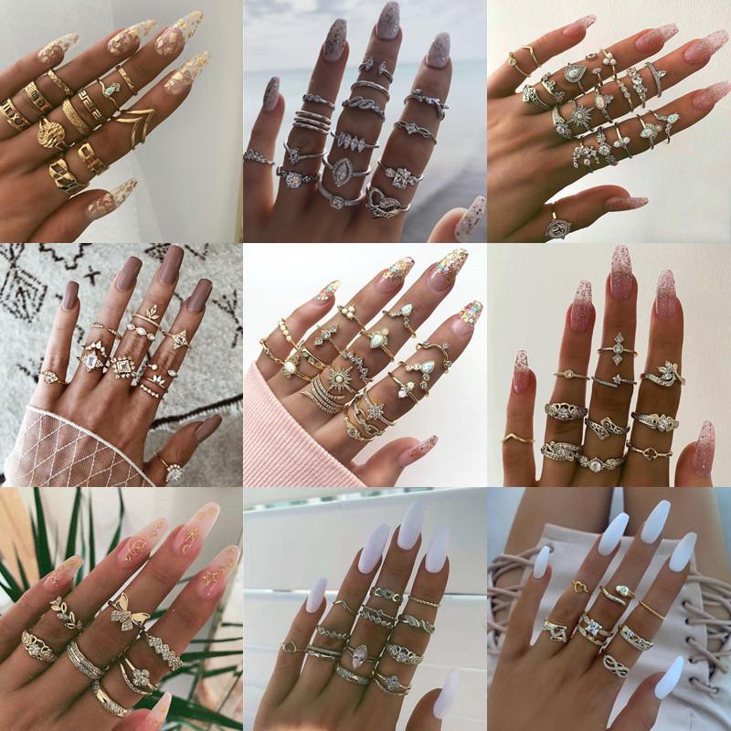 

Винтажный набор геометрических колец на фаланги в форме капли с кристаллами RZ318-14