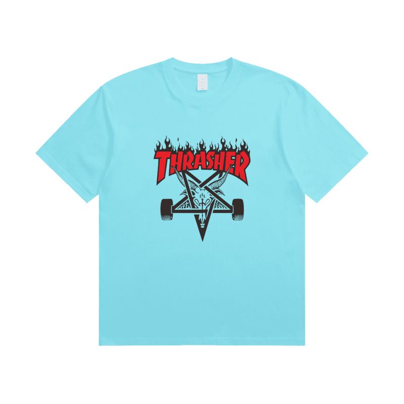 A1-07 Summer Thrasher Letter Print T-Shirt Men Women Oversized Cotton Short Sleeve Casual Streetwear Tee Top