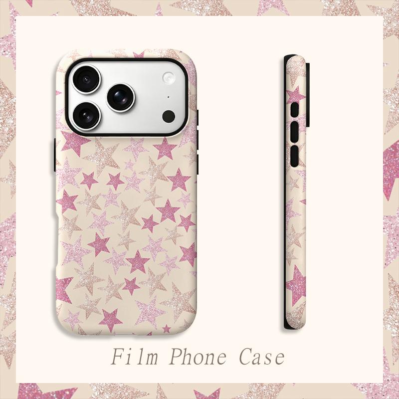 Shimmering Pink Glitter Star Sparkly Pattern Protective Shockproof Film Aesthetic Bumper Phone Case Cover For iPhone 13 14 15 16 17 Pro Max Plus
