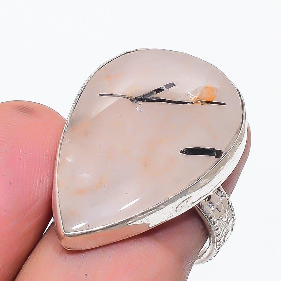 Black Rutile Gemstone 925 Sterling Silver Jewelry Ring Size 7