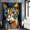 Abstract Art Cat Shower Curtain, Bathroom Decorative Shower Curtain, Waterproof Shower Curtain with Hooks